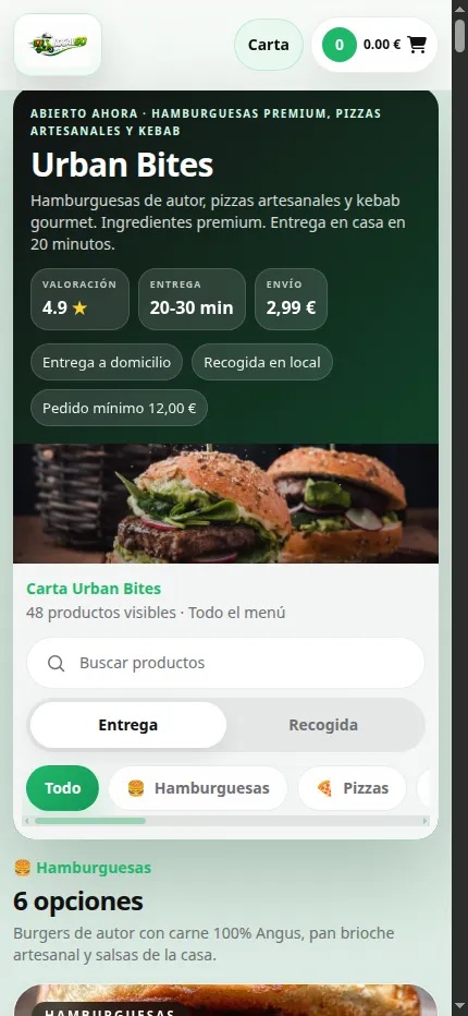 Carta de LocalGo en el móvil