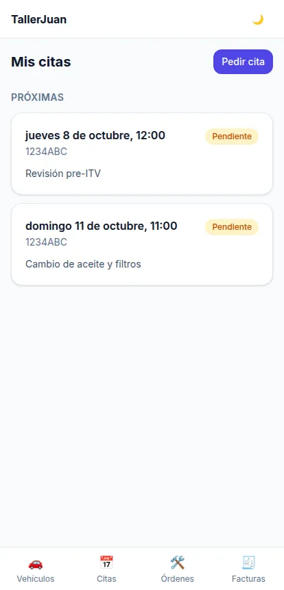 Portal del cliente en el móvil con el estado de su reparación
