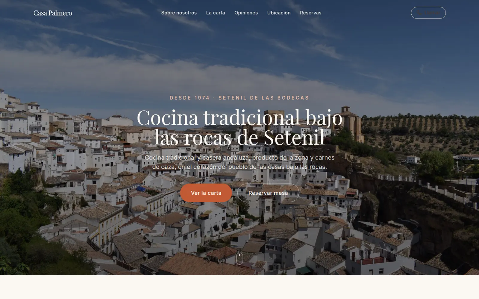 Captura de la web de Casa Palmero Setenil