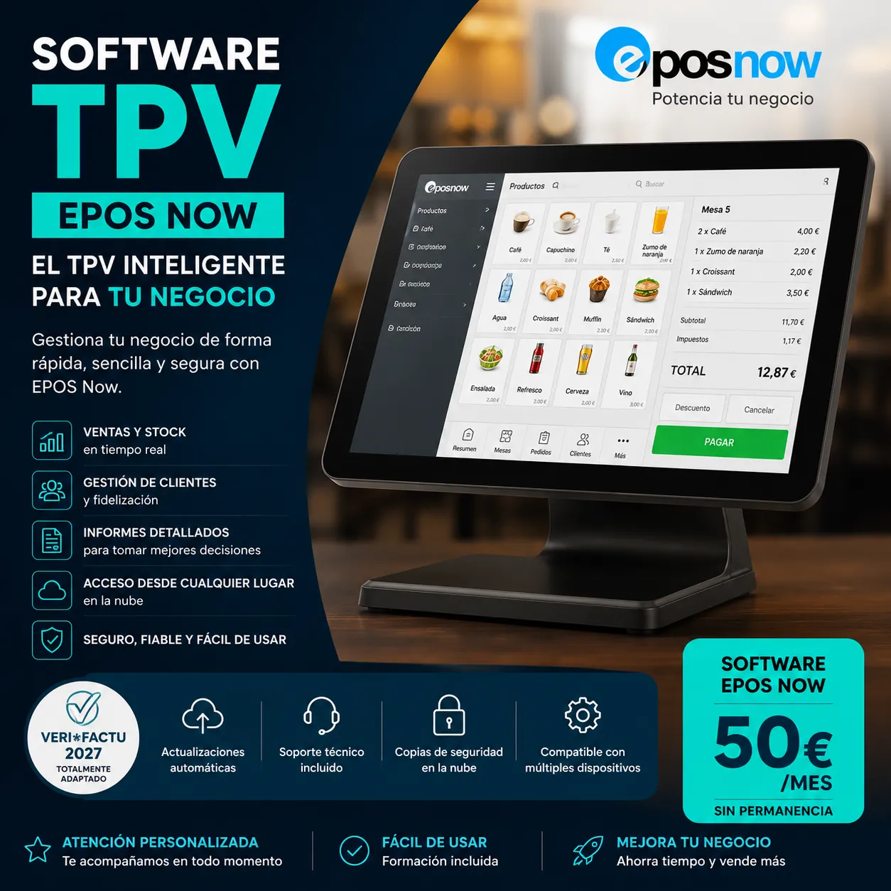 Software TPV EPOS Now funcionando en una tablet para un negocio