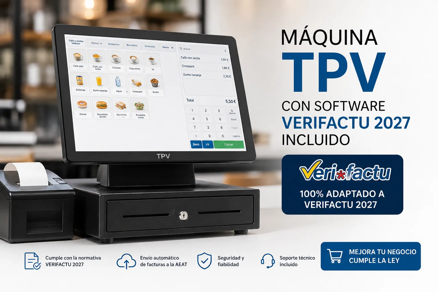 Máquina TPV para negocios con software de facturación Veri*Factu 2027